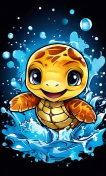 Majestic sea turtle gracefully gliding through crystal-clear waters of ocean. For educational materials for kids, game design, animated movies, tourism, stationery, Tshirt design, clothing design