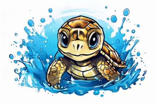 Majestic turtle glides effortlessly through clear blue waters, its shell glistening in sunlight. For educational materials for kids, game design, animated movies, tourism, stationery, Tshirt design