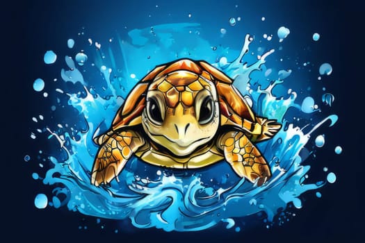 Serene turtle gracefully swimming through water amidst trail of bubbles. For fashion, clothing design, animal themed clothing advertising, as illustration for interesting clothing style, Tshirt design