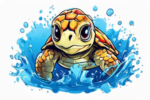 Majestic turtle is seen gliding effortlessly through water, its movements slow, graceful. For Tshirt design, posters, postcards, other merchandise with marine theme, childrens books
