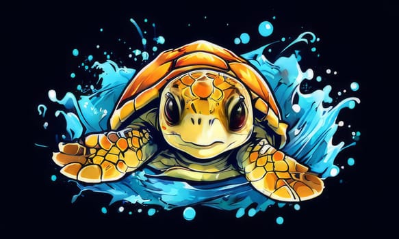 Exquisite image showcasing serene turtle gliding through crystal-clear blue waters of ocean. For fashion, clothing design, animal themed clothing advertising, Tshirt design
