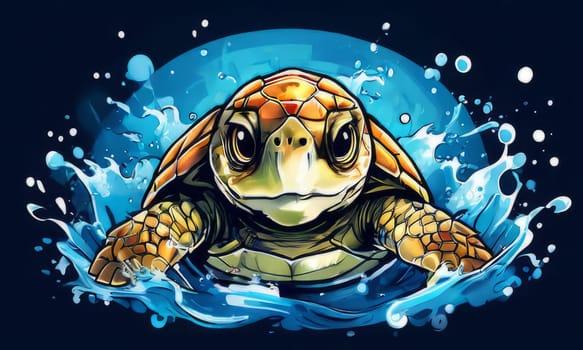 Turtle moves gracefully through water, its movements fluid, effortless. For fashion, clothing design, animal themed clothing advertising, as illustration for interesting clothing style, Tshirt design