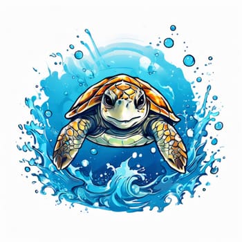 Turtle glides through its aquatic environment, showcasing beauty, tranquility of underwater world. For Tshirt design, posters, postcards, other merchandise with marine theme, childrens books, tourism