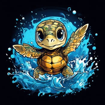 Majestic sea turtle gracefully gliding through crystal-clear waters of ocean. For educational materials for kids, game design, animated movies, tourism, stationery, Tshirt design, clothing design