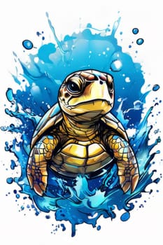 Image of sea turtle on white background. For educational materials for kids, game design, animated movies, tourism, stationery, Tshirt design, posters, postcards, childrens books