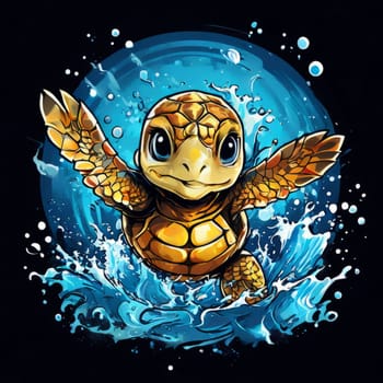 Exquisite image showcasing serene turtle gliding through crystal-clear blue waters of ocean. For fashion, clothing design, animal themed clothing advertising, Tshirt design