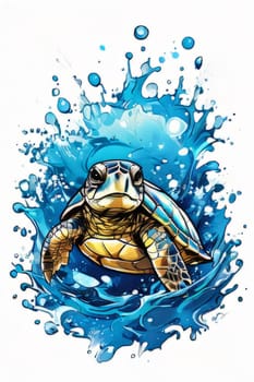 Majestic sea turtle gracefully gliding through crystal-clear waters of ocean. For educational materials for kids, game design, animated movies, tourism, stationery, Tshirt design, clothing design