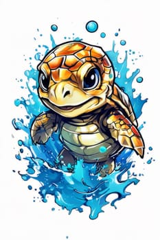 Vibrant sea turtle elegantly maneuvering its way through shimmering azure ocean depths, showcasing beauty, tranquility of marine life in its natural habitat.For fashion, clothing design, Tshirt design