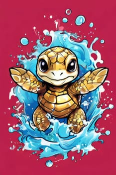 Turtle gracefully swimming in water. For educational materials for kids, game design, animated movies, tourism, stationery, Tshirt design, posters, postcards, childrens books