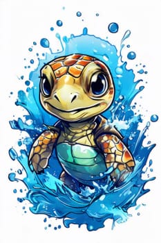 Majestic turtle glides effortlessly through clear blue waters, its shell glistening in sunlight. For educational materials for kids, game design, animated movies, tourism, stationery, Tshirt design