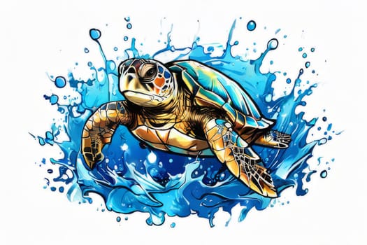 Image of sea turtle on white background. For educational materials for kids, game design, animated movies, tourism, stationery, Tshirt design, posters, postcards, childrens books