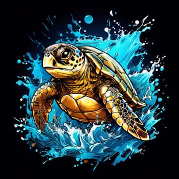 Majestic sea turtle gracefully gliding through crystal-clear waters of ocean. For educational materials for kids, game design, animated movies, tourism, stationery, Tshirt design, clothing design