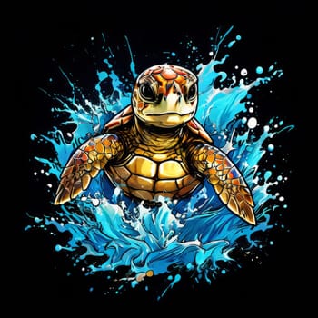 Majestic turtle glides effortlessly through clear blue waters, its shell glistening in sunlight. For educational materials for kids, game design, animated movies, tourism, stationery, Tshirt design