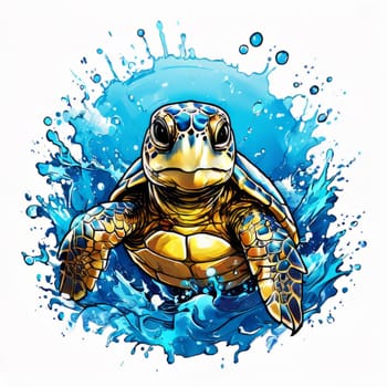 Serene turtle gracefully swimming through water amidst trail of bubbles. For fashion, clothing design, animal themed clothing advertising, as illustration for interesting clothing style, Tshirt design