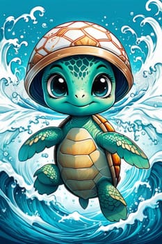 Exquisite image showcasing serene turtle gliding through crystal-clear blue waters of ocean. For fashion, clothing design, animal themed clothing advertising, Tshirt design