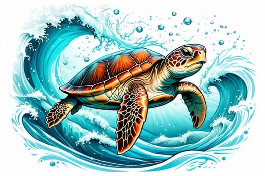 Image of sea turtle on white background. For educational materials for kids, game design, animated movies, tourism, stationery, Tshirt design, posters, postcards, childrens books