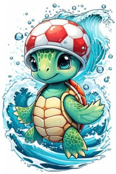 Turtle gracefully swimming in water. For educational materials for kids, game design, animated movies, tourism, stationery, Tshirt design, posters, postcards, childrens books