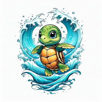 Image of sea turtle on white background. For educational materials for kids, game design, animated movies, tourism, stationery, Tshirt design, posters, postcards, childrens books