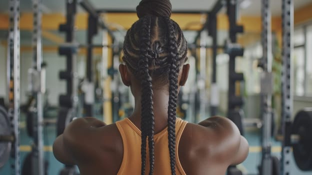 A woman with braids in her hair is doing squats