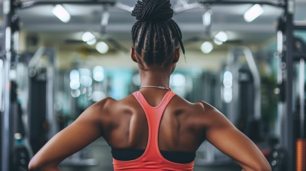 A woman in a gym with her back to the camera