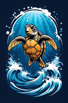 Serene turtle gracefully swimming through water amidst trail of bubbles. For fashion, clothing design, animal themed clothing advertising, as illustration for interesting clothing style, Tshirt design