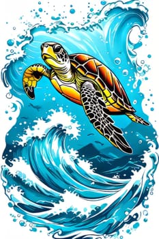 Image of sea turtle on white background. For educational materials for kids, game design, animated movies, tourism, stationery, Tshirt design, posters, postcards, childrens books