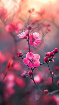 A close up of a flower with pink petals and green leaves