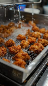 A close up of fried chicken being cooked in a fryer