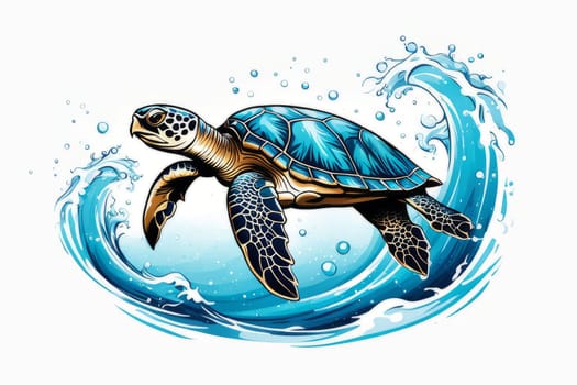 Turtle gracefully swimming in water. For educational materials for kids, game design, animated movies, tourism, stationery, Tshirt design, posters, postcards, childrens books