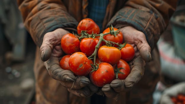 A person holding a bunch of tomatoes in their hands