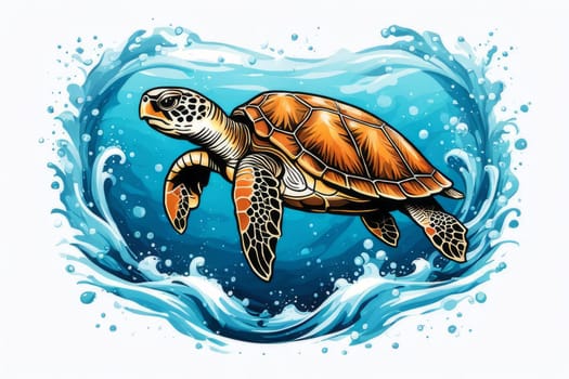 Image of sea turtle on white background. For educational materials for kids, game design, animated movies, tourism, stationery, Tshirt design, posters, postcards, childrens books