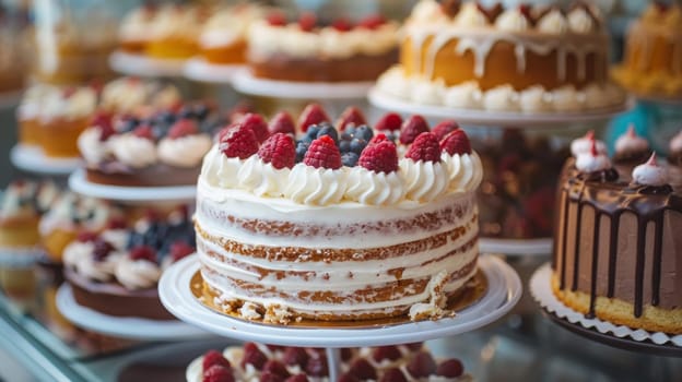 A display of a bunch of cakes on top of each other