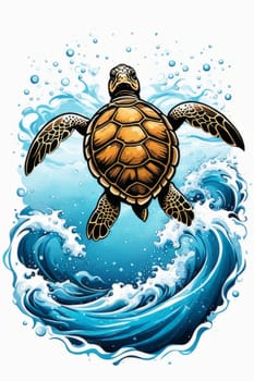 Turtle moves gracefully through water, its movements fluid, effortless. For fashion, clothing design, animal themed clothing advertising, as illustration for interesting clothing style, Tshirt design