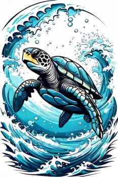 Majestic sea turtle gracefully gliding through crystal-clear waters of ocean. For educational materials for kids, game design, animated movies, tourism, stationery, Tshirt design, clothing design