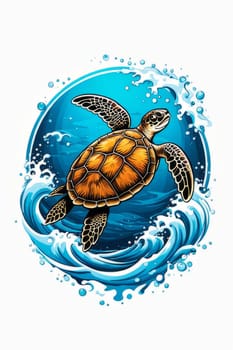 Majestic turtle glides effortlessly through clear blue waters, its shell glistening in sunlight. For educational materials for kids, game design, animated movies, tourism, stationery, Tshirt design