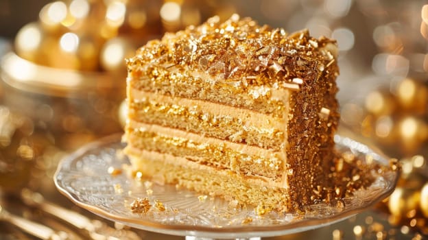 A close up of a cake on top of a glass plate