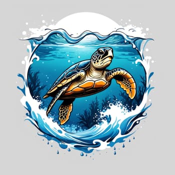 Turtle gracefully swimming in water. For educational materials for kids, game design, animated movies, tourism, stationery, Tshirt design, posters, postcards, childrens books