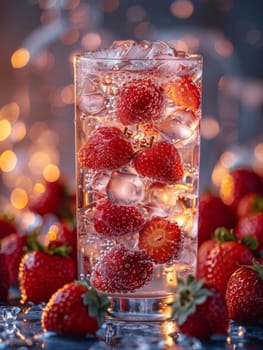 Fresh drink with strawberries and ice cubes. Summer beverage close up. Fresh drink with berries. Ai generated