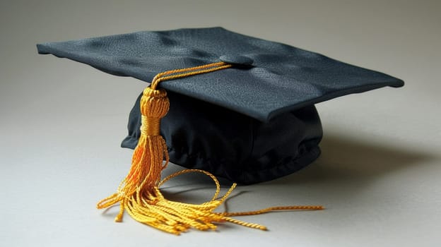 A close up of a graduation cap with tassel on it