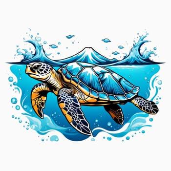 Majestic sea turtle gracefully gliding through crystal-clear waters of ocean. For educational materials for kids, game design, animated movies, tourism, stationery, Tshirt design, clothing design