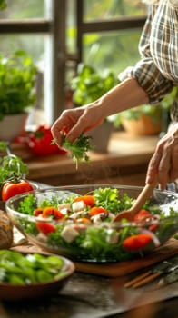 A woman holding a knife and cutting vegetables on top of the table