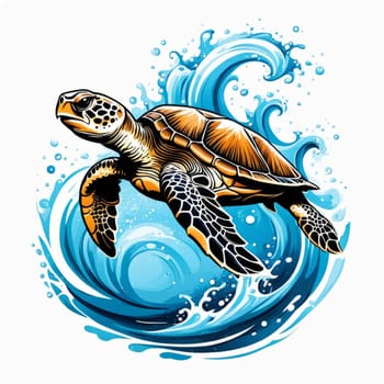 Vibrant sea turtle elegantly maneuvering its way through shimmering azure ocean depths, showcasing beauty, tranquility of marine life in its natural habitat.For fashion, clothing design, Tshirt design