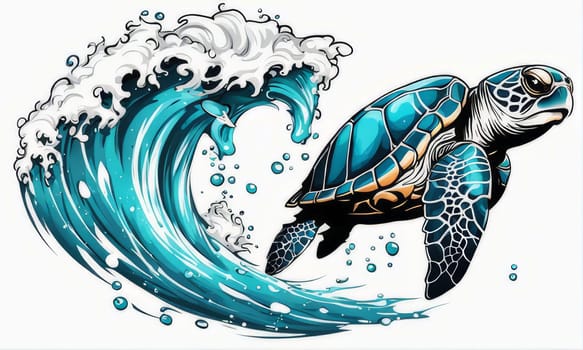 Image of sea turtle on white background. For educational materials for kids, game design, animated movies, tourism, stationery, Tshirt design, posters, postcards, childrens books