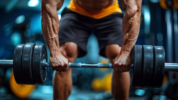A man lifting a barbell in the gym with his hands