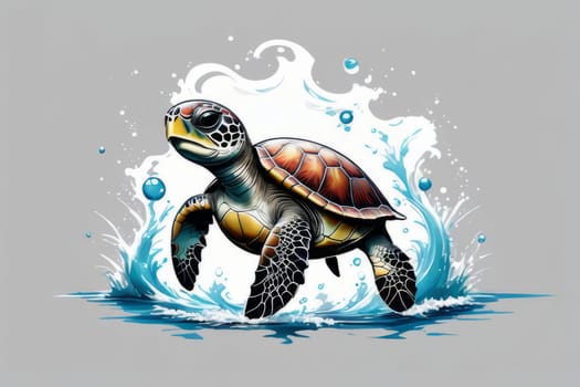 Exquisite image showcasing serene turtle gliding through crystal-clear blue waters of ocean. For fashion, clothing design, animal themed clothing advertising, Tshirt design