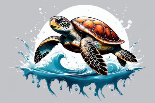 Exquisite image showcasing serene turtle gliding through crystal-clear blue waters of ocean. For fashion, clothing design, animal themed clothing advertising, Tshirt design