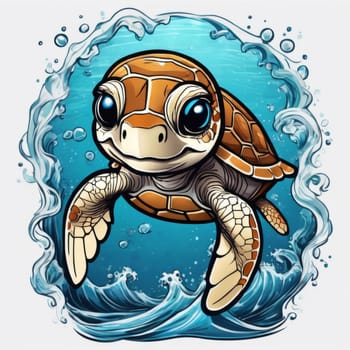 Turtle glides through its aquatic environment, showcasing beauty, tranquility of underwater world. For Tshirt design, posters, postcards, other merchandise with marine theme, childrens books, tourism