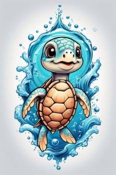 Turtle gracefully swimming in water. For educational materials for kids, game design, animated movies, tourism, stationery, Tshirt design, posters, postcards, childrens books