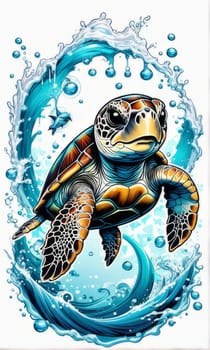 Image of sea turtle on white background. For educational materials for kids, game design, animated movies, tourism, stationery, Tshirt design, posters, postcards, childrens books