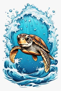 Turtle moves gracefully through water, its movements fluid, effortless. For fashion, clothing design, animal themed clothing advertising, as illustration for interesting clothing style, Tshirt design